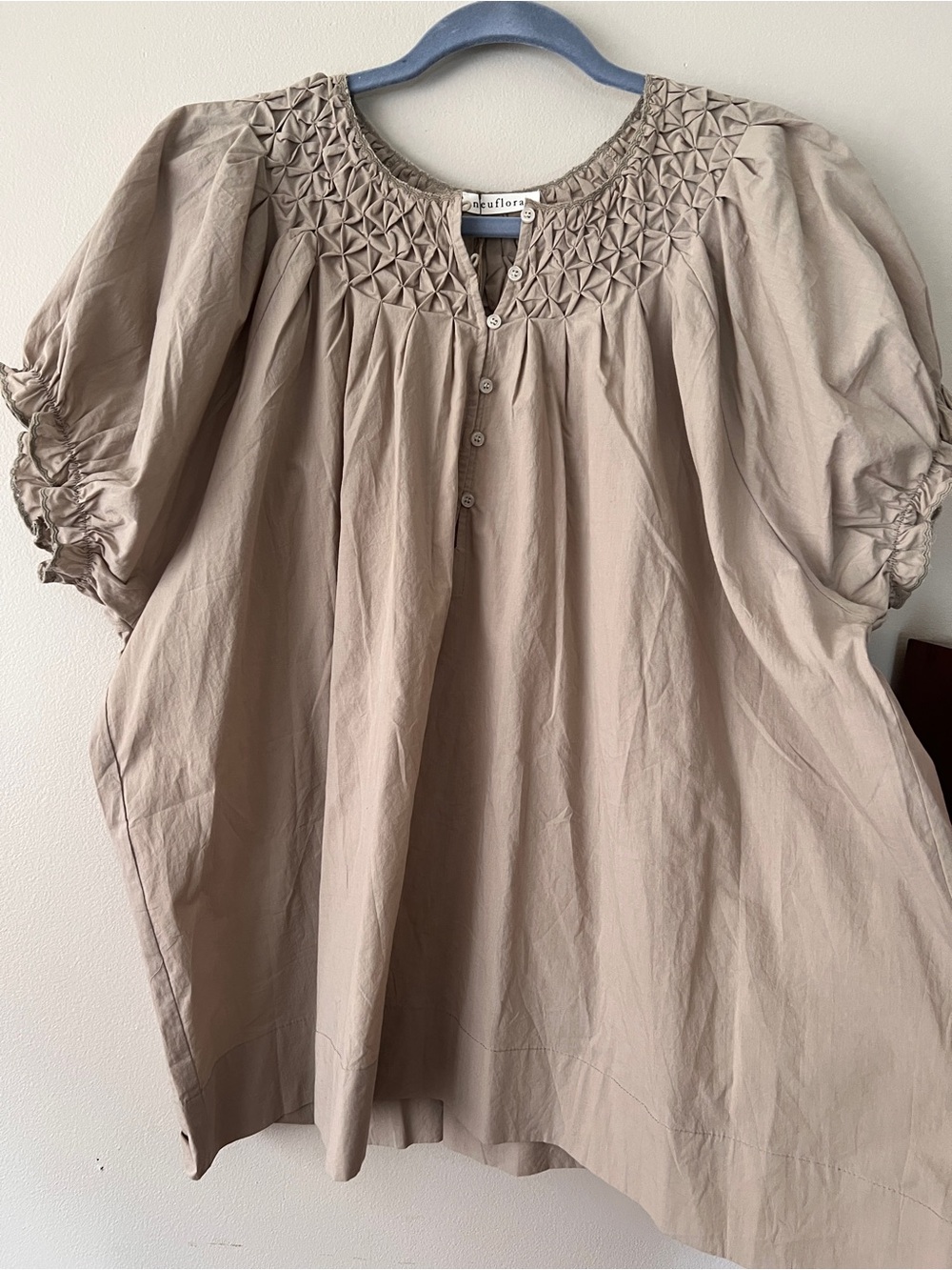 Neuflora Taupe Smocked Yoke Women's Top - Picture 3 of 6